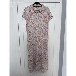 Lucky Brand Midi Dress 2X Paisley Boho Button Front Short Sleeve Plus Size